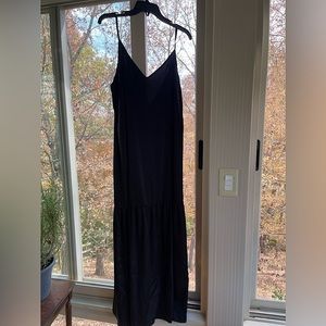 Drop waist black satin dress